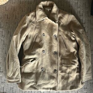 J Crew tall taupe/off white winter long button down trench coat